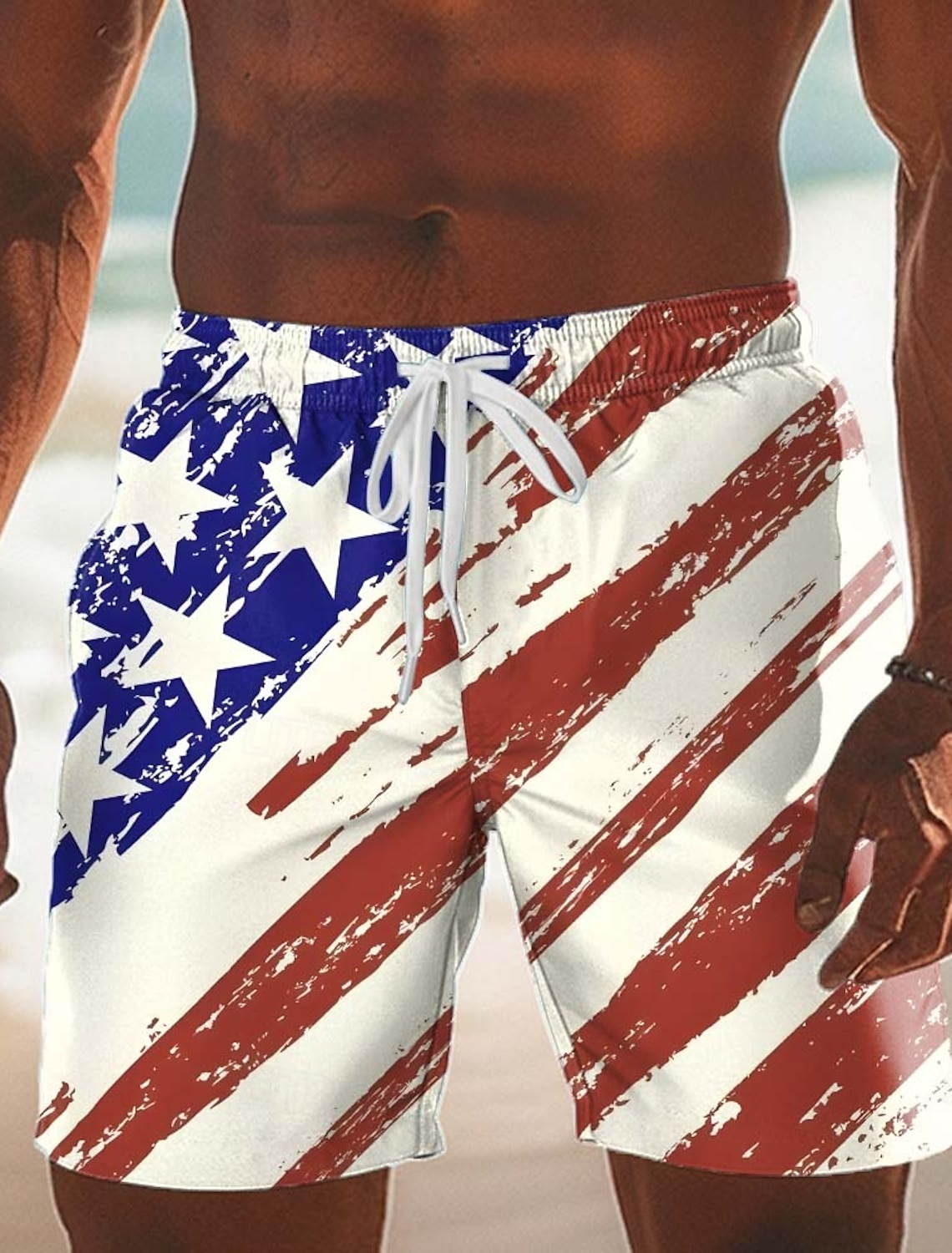 Independence Day Men's US Flag Patriotic Fourth of July Swim Trunks Swim Shorts Board Shorts Mid Waist Hawaiian Holiday Side Pockets Mesh Lining Elastic Drawstring Waist