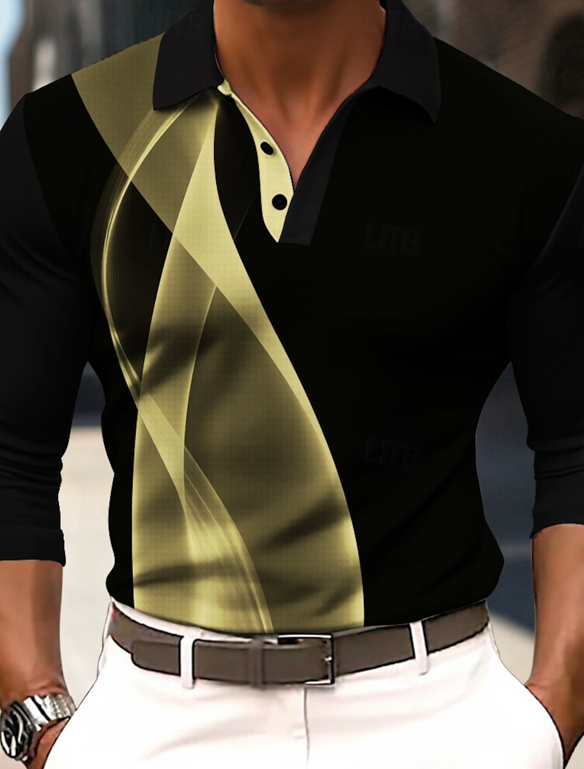 Men's Abstract Geometic Polo Short Sleeve Shirts Collared Business