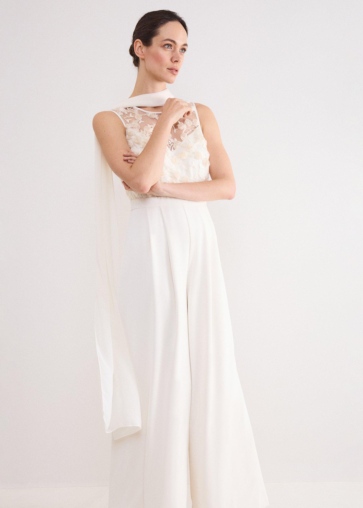 Petite Florentina Cream Textured Jumpsuit