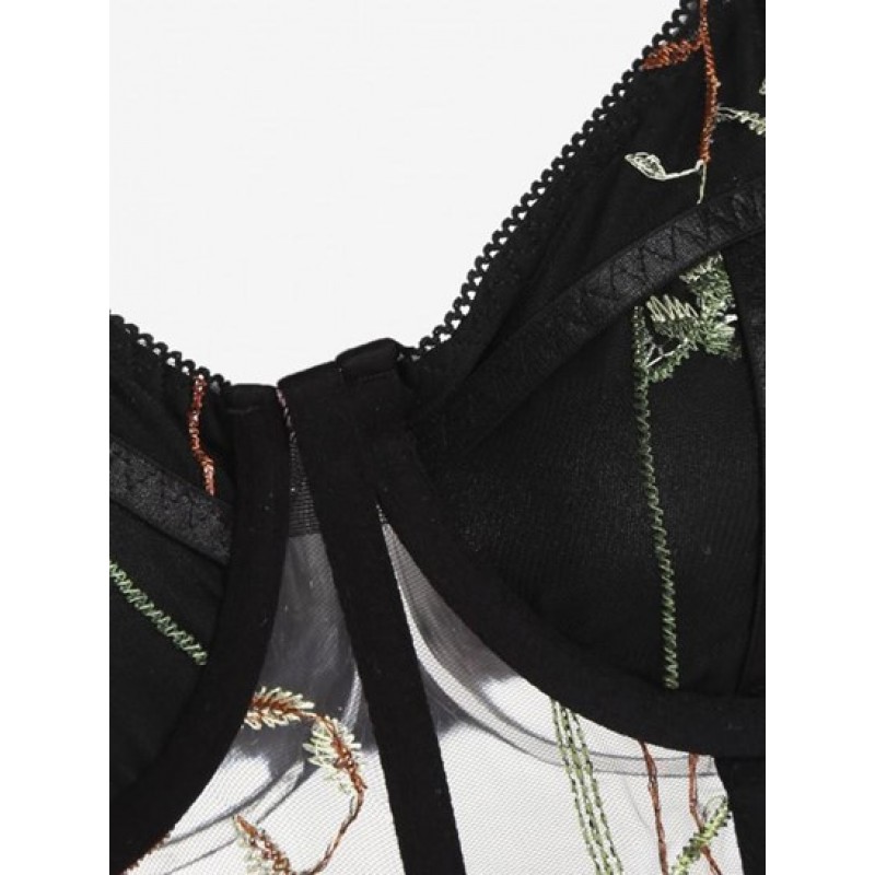 Bustier Underwire Embroidered Sheer Corset Cami Top TL9607