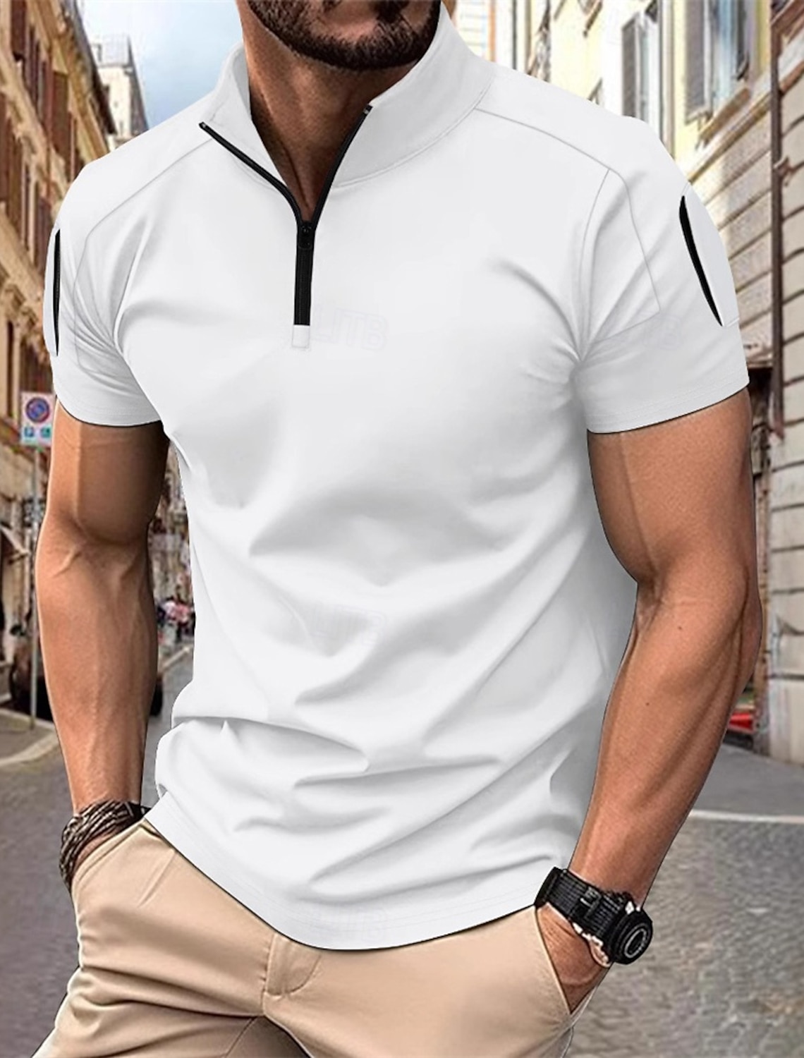 Men's Quarter Zip Polo Golf Shirt Work Casual Short Sleeve Basic