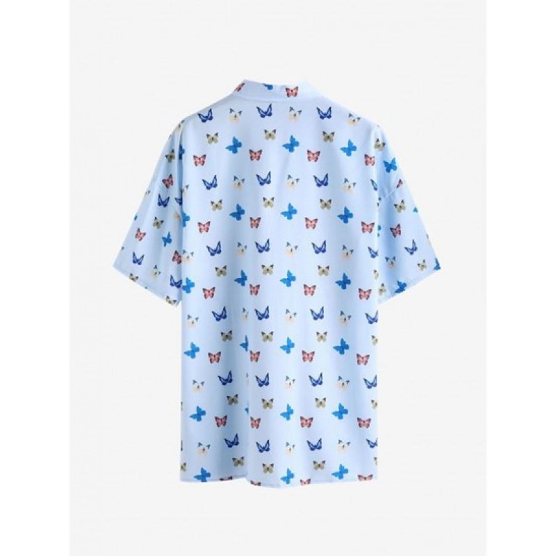 Drop Shoulder Butterfly Print Pocket Shirt MU6305