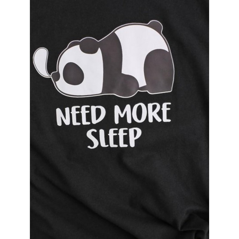 Crew Neck Panda Need More Sleep Graphic Tee PT0865