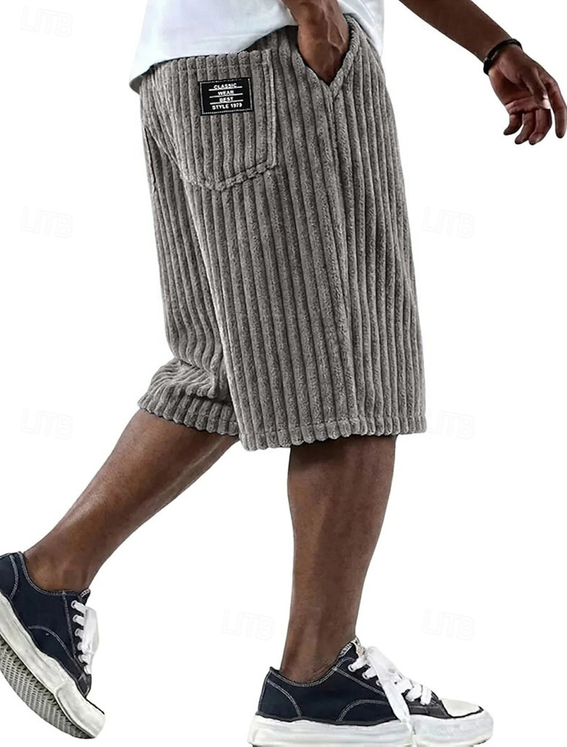 Men's Shorts Casual Shorts Corduroy Shorts Pocket Elastic Waist Simple Plain Comfort Breathable Knee Length Casual Outdoor Vacation Vacation Fashion Black White Micro-elastic
