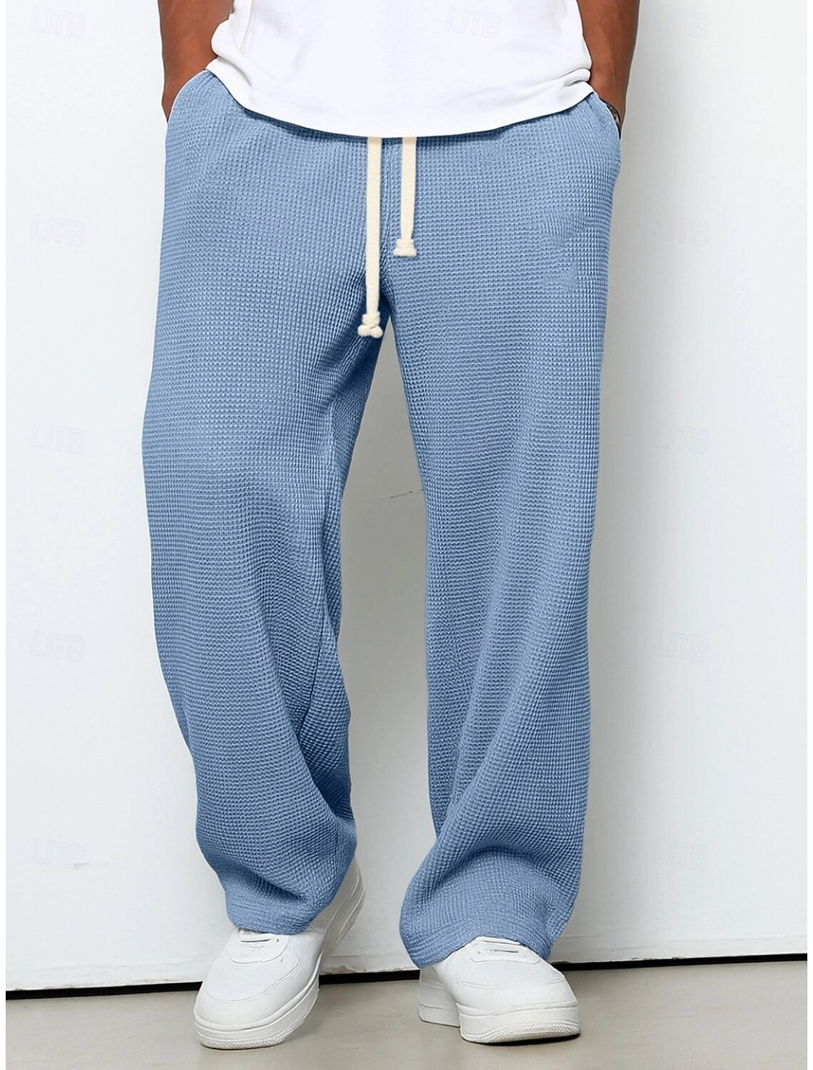 Men's Straight Leg Sweatpants Waffle Pants Drawstring Lattice
