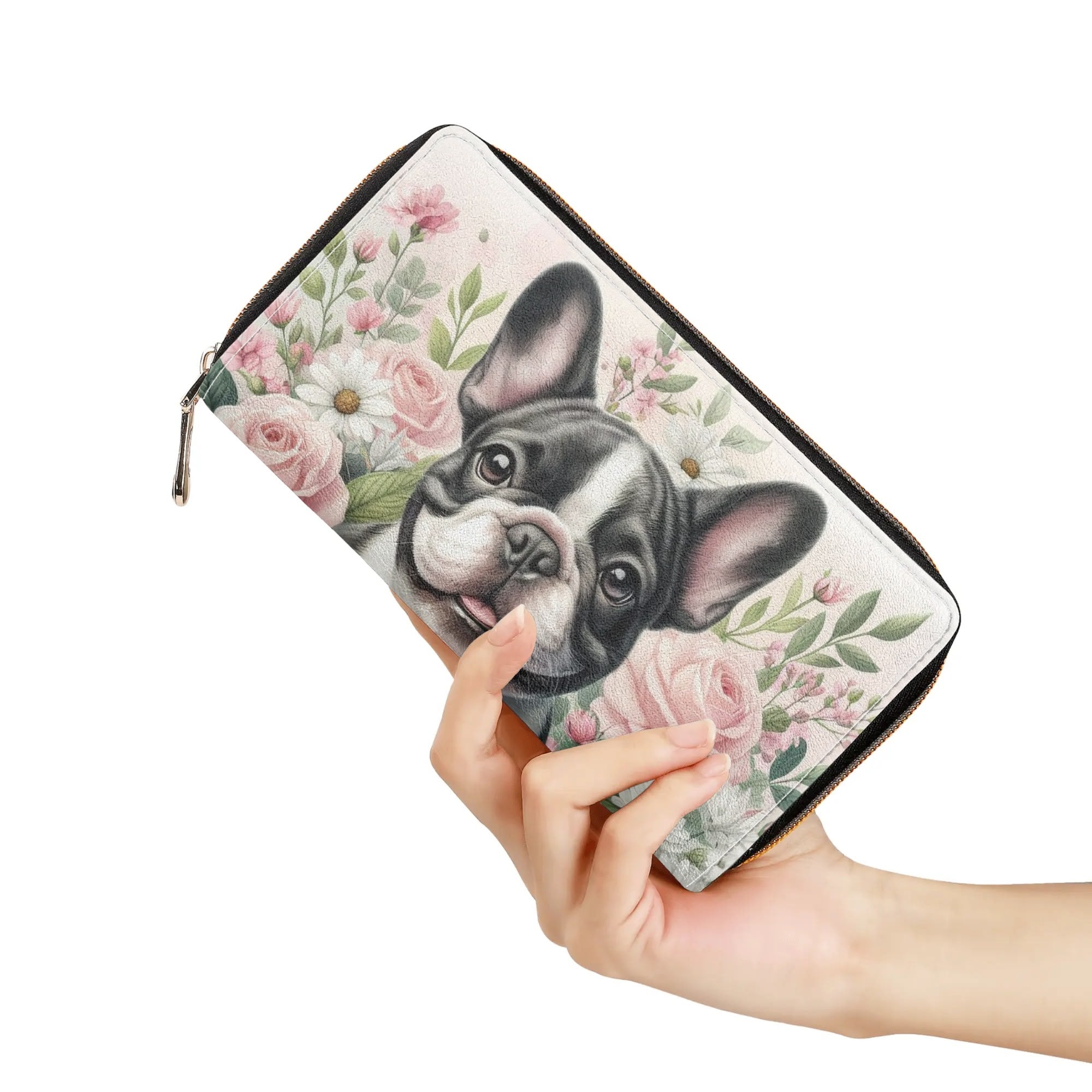 French Bulldog Lady Leather Zipper Wallet Durable Dog Item