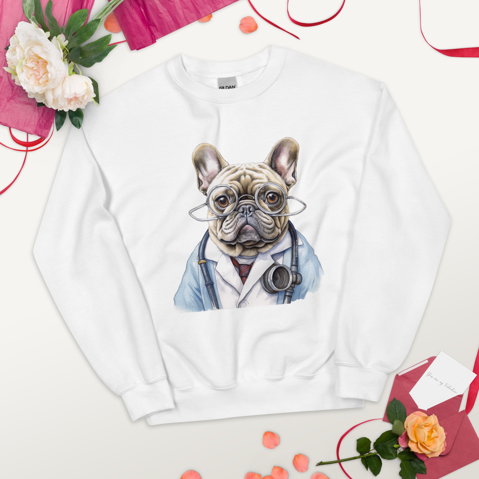 French Bulldog Doctor Frenchie Unisex Crew Neck Sweatshirt Durable Dog Item