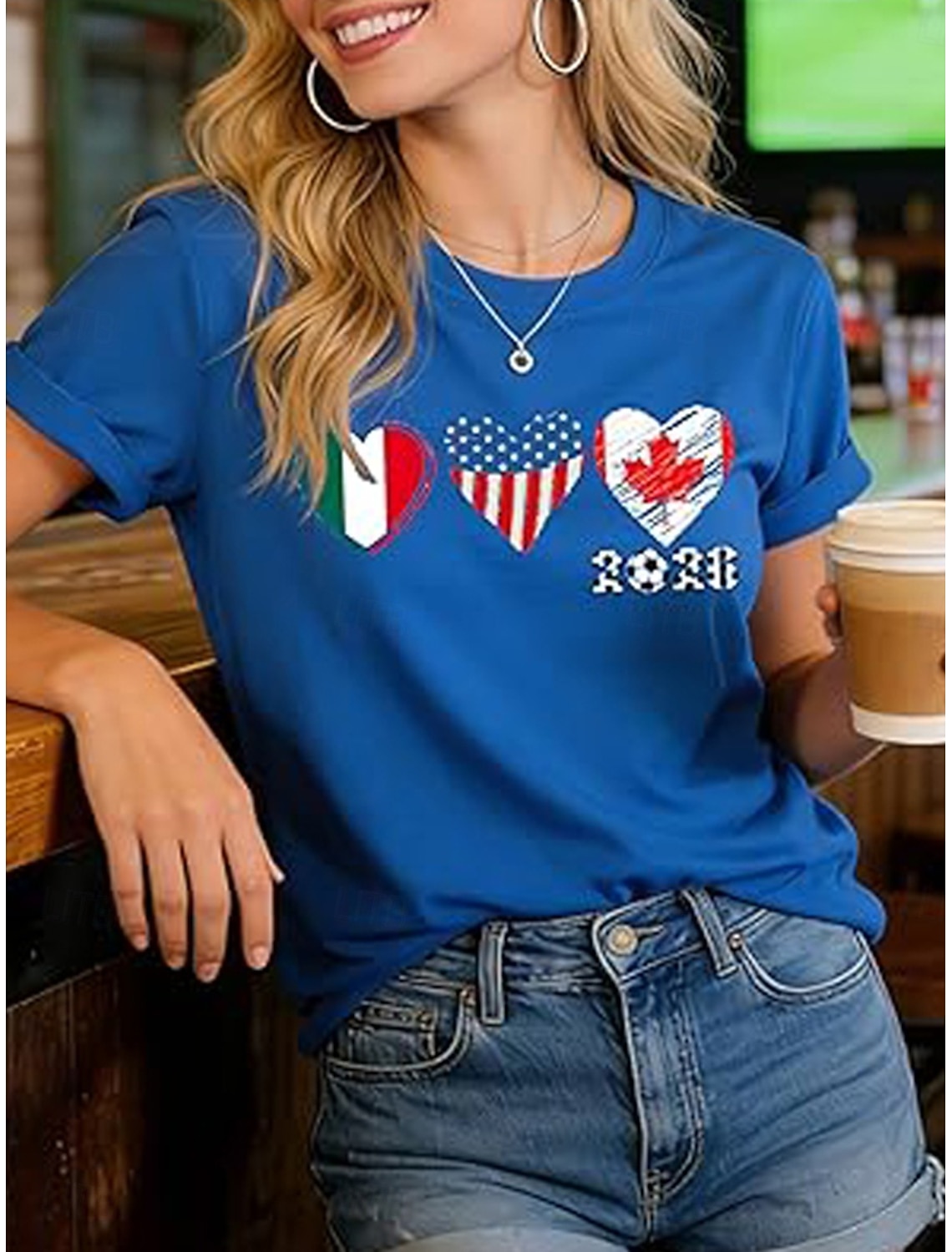 American Independence Day Women's T Shirt Print Graphic Letter American Flag Stylish Classic Casual Short Sleeve Crew Neck Regular Tops Daily Blue Black White Red Summer Spring
