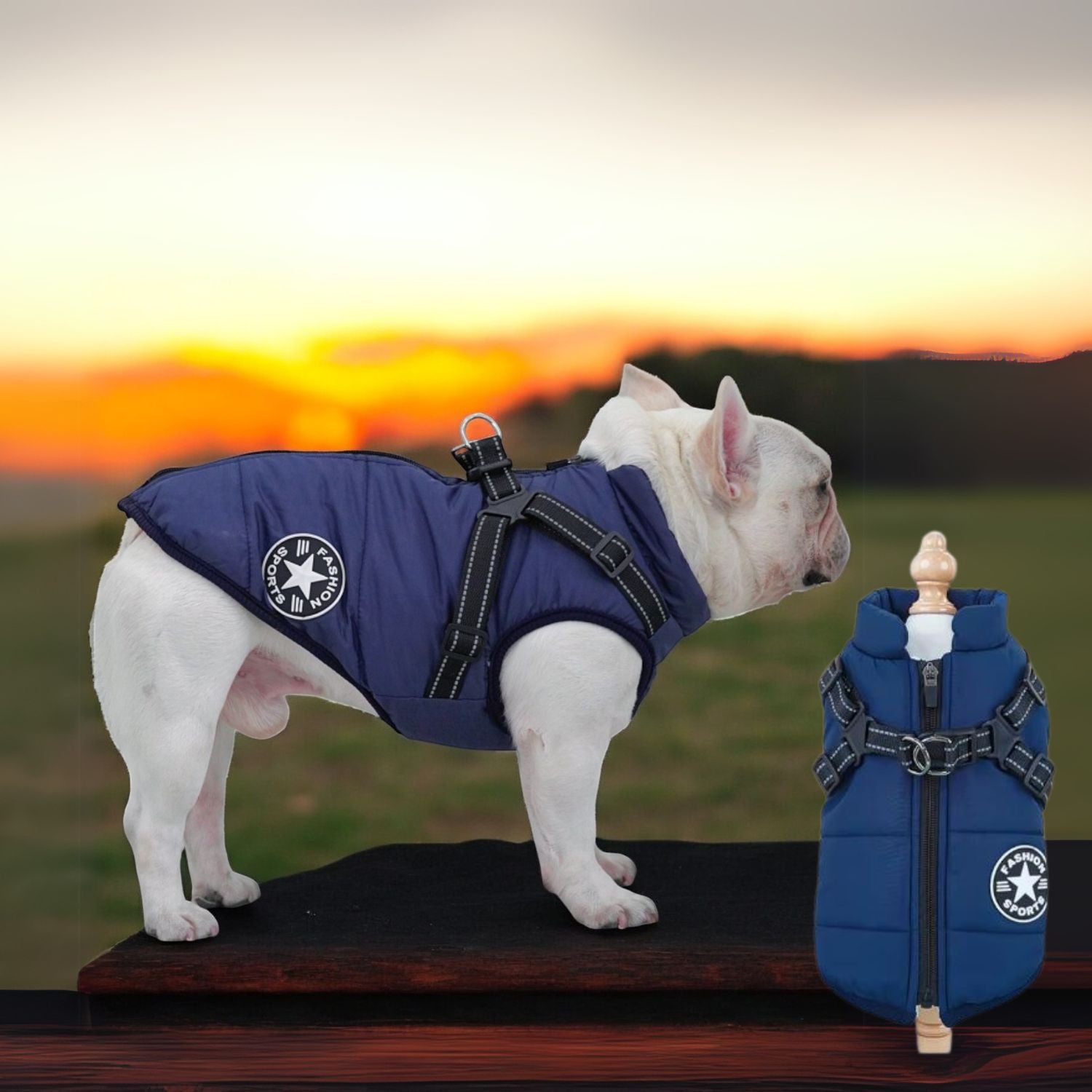 French Bulldog Frostguard Winter Waterproof Frenchie Harness Jacket Warm Dog Outfit