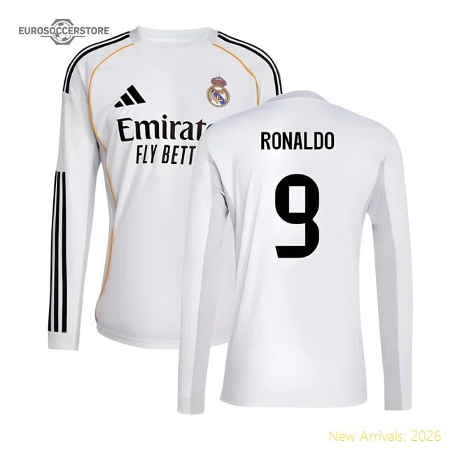 Fan-Favorite 2025-2026 Real Madrid Long Sleeve Home Shirt (Ronaldo 9)