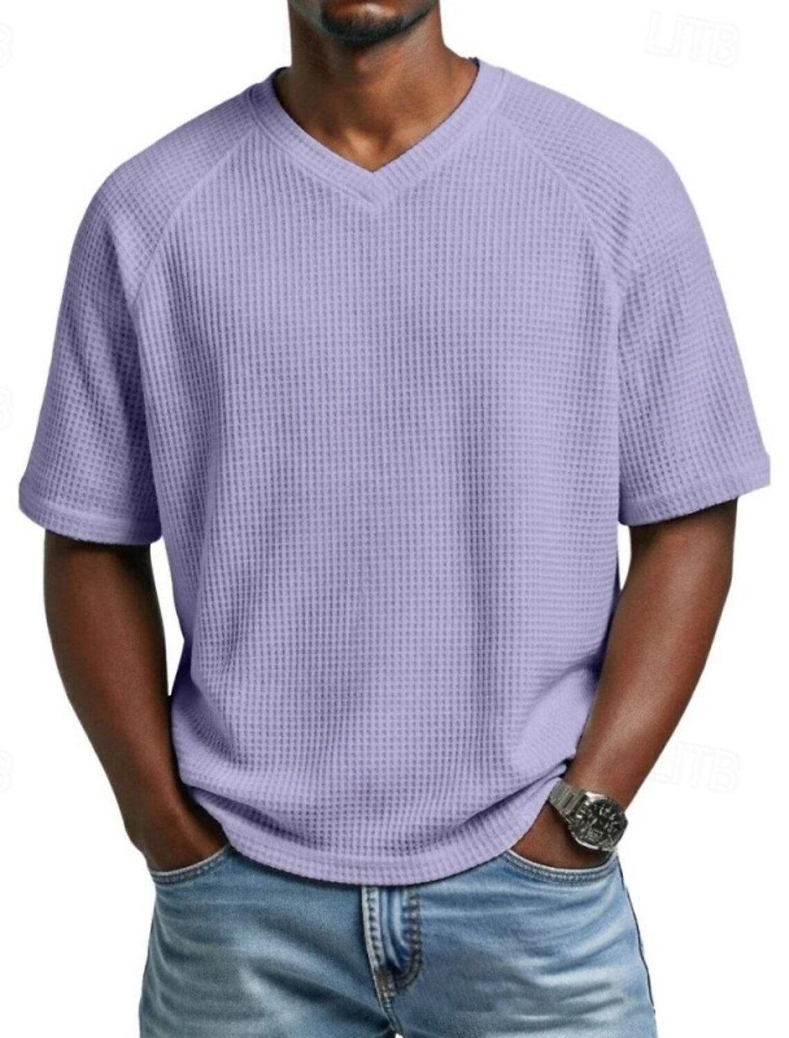 Men's Waffle T-shirt T Shirt Short Sleeve Tee Top V Neck Summer Spring