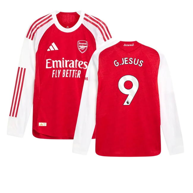 2025-2026 Arsenal Authentic Long Sleeve Home Shirt (G.Jesus 9) - hi...
