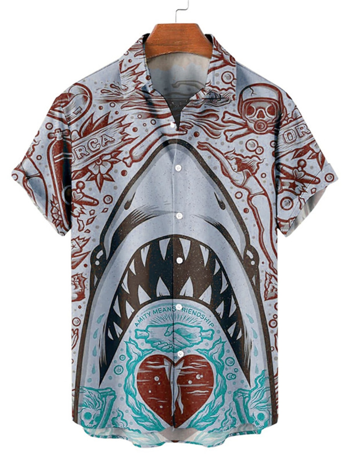 Men's Shark Tropical Shirt Summer Hawaiian Shirt Aloha Shirt Short Sleeve Shirt Turndown Casual Outdoor Street Casual Daily Pink Red Blue S M L