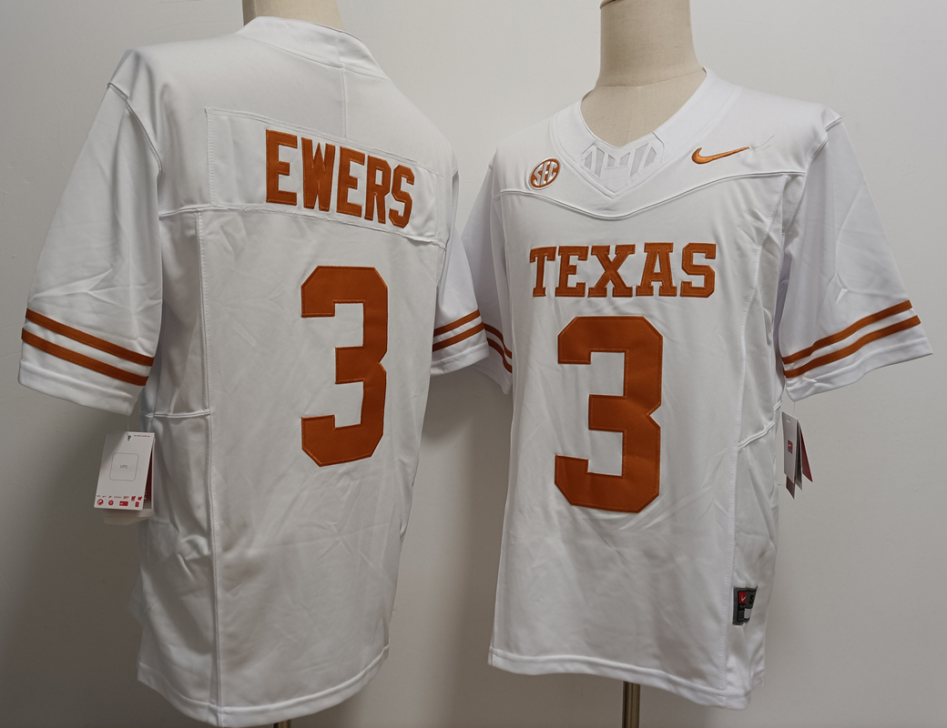 Men's UT Longhorns #3 Quinn Ewers White 2024 home jersey away jersey