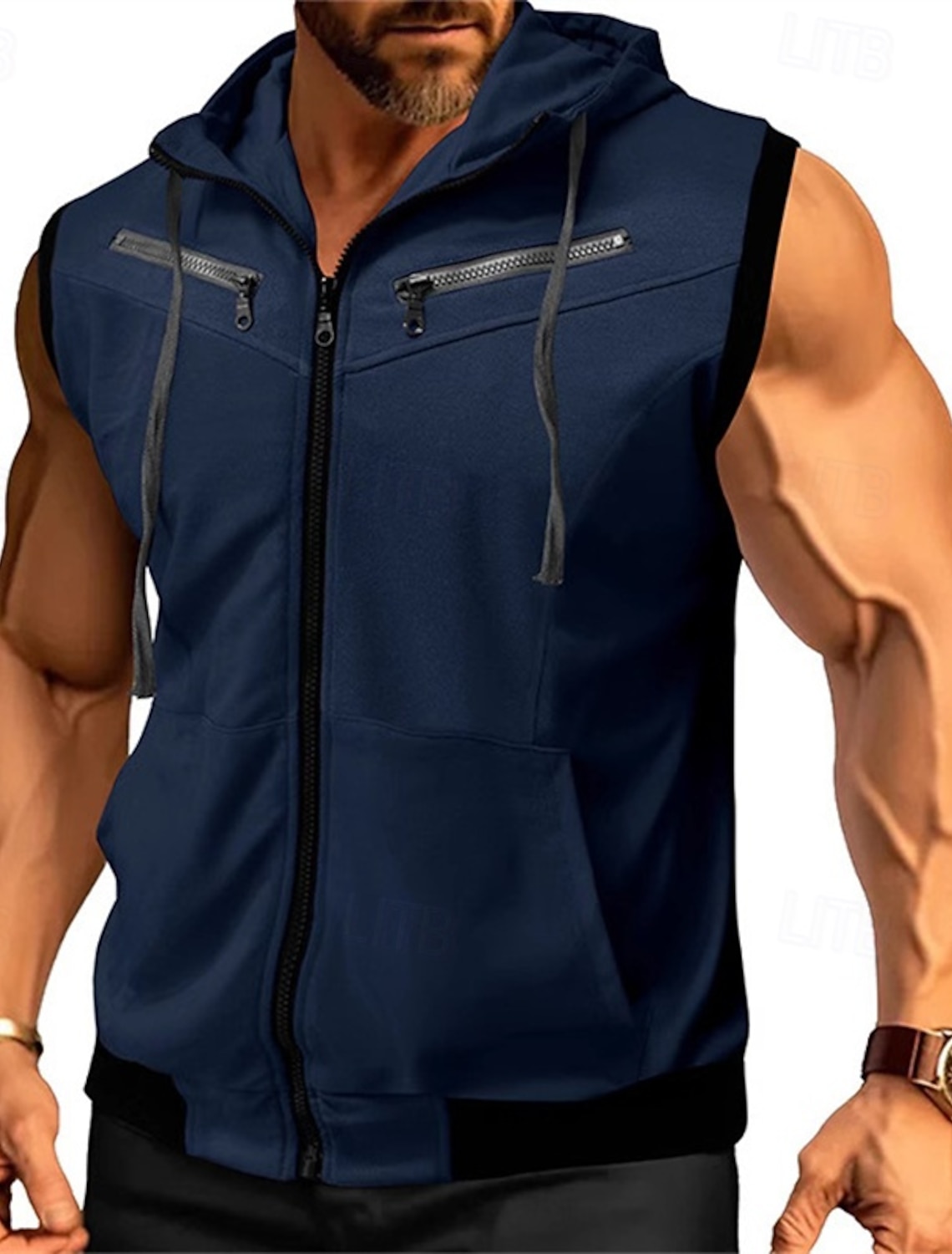 Men's Hoodie Full Zip Black Wine Red Navy Blue Purple Hooded Color