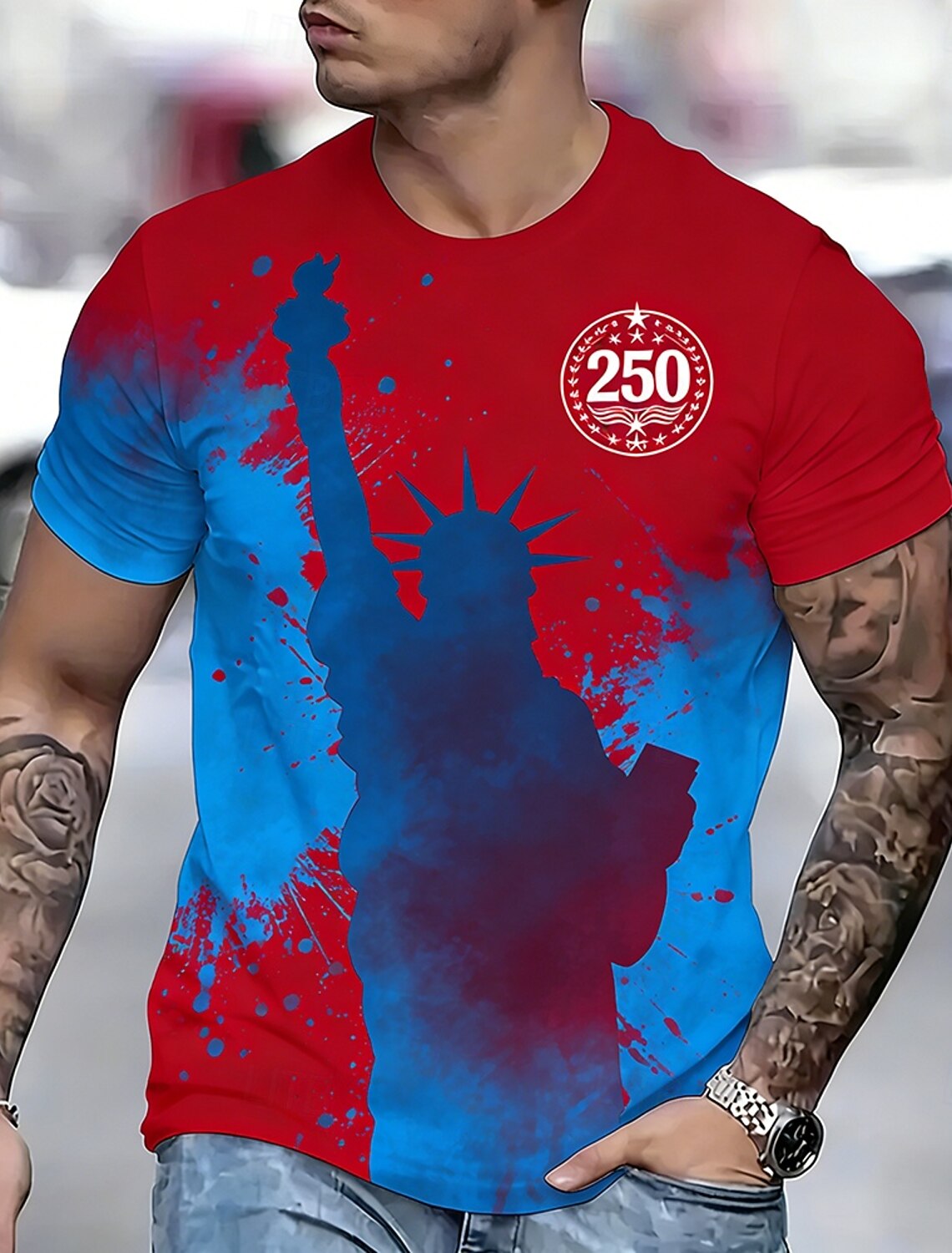 4th of July 2026 250th Memorial Day Men's Patriotic Patriot 3D Print US Flag Crew Neck Short Sleeve T-Shirt Daily Street