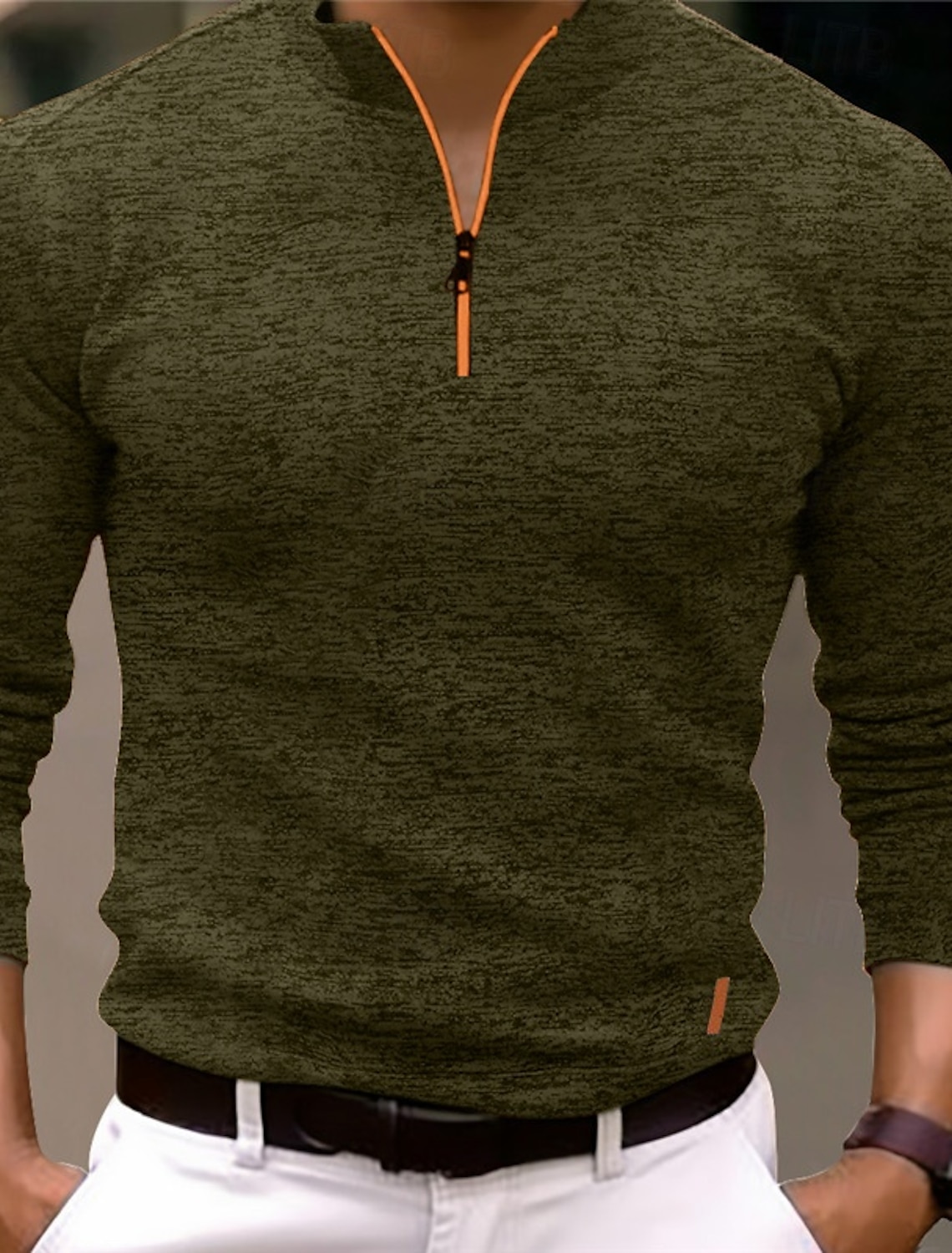 Men's Polo Shirts Quarter Zip Polo Sports & Outdoor Casual Daily Standing Collar Quarter Zip Long Sleeve Fashion Basic Solid Color Pocket Spring & Fall Regular Fit Black Navy Blue Ocean Blue Orange