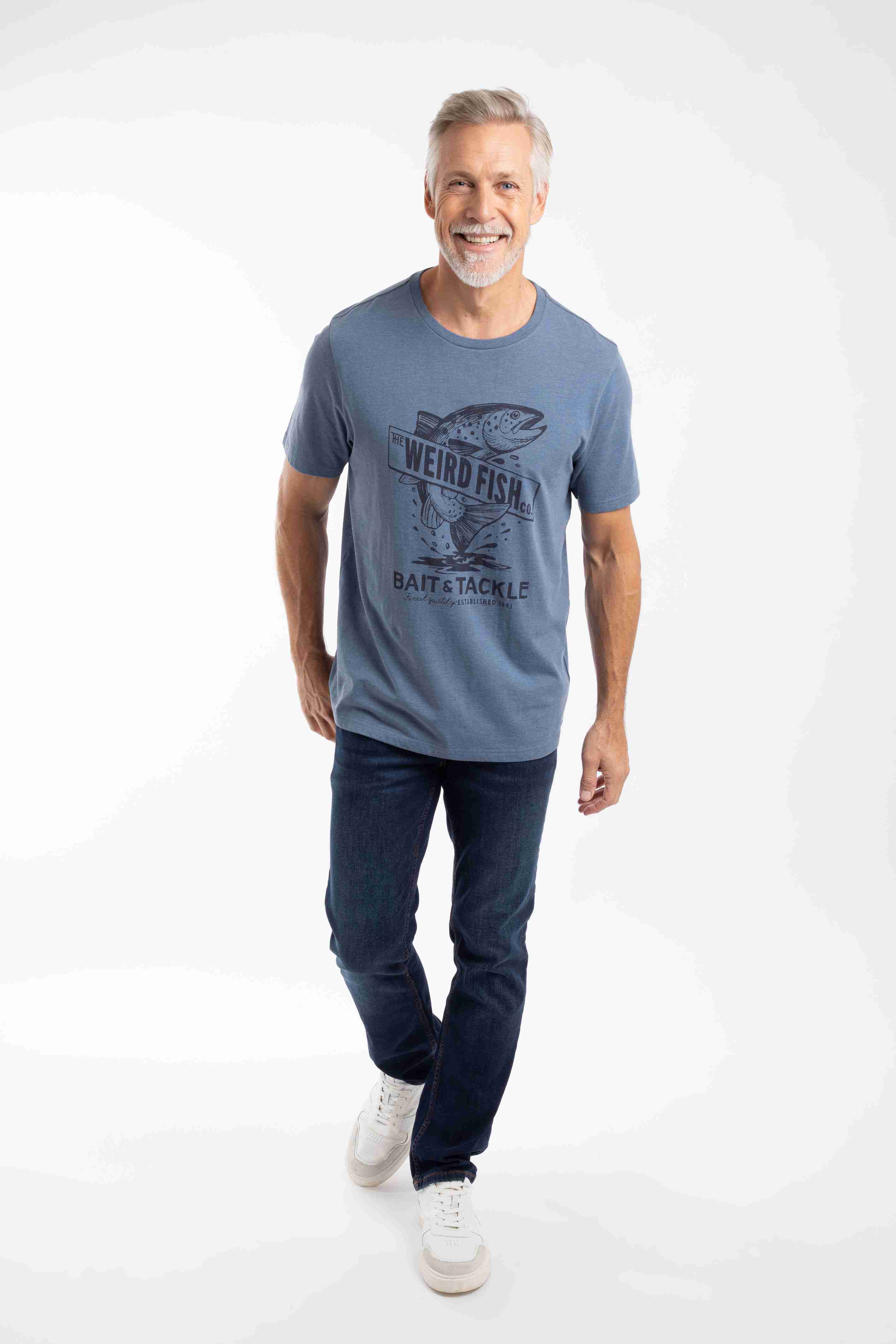 Leaping Fish Front Print Graphic T-Shirt Faded Blue