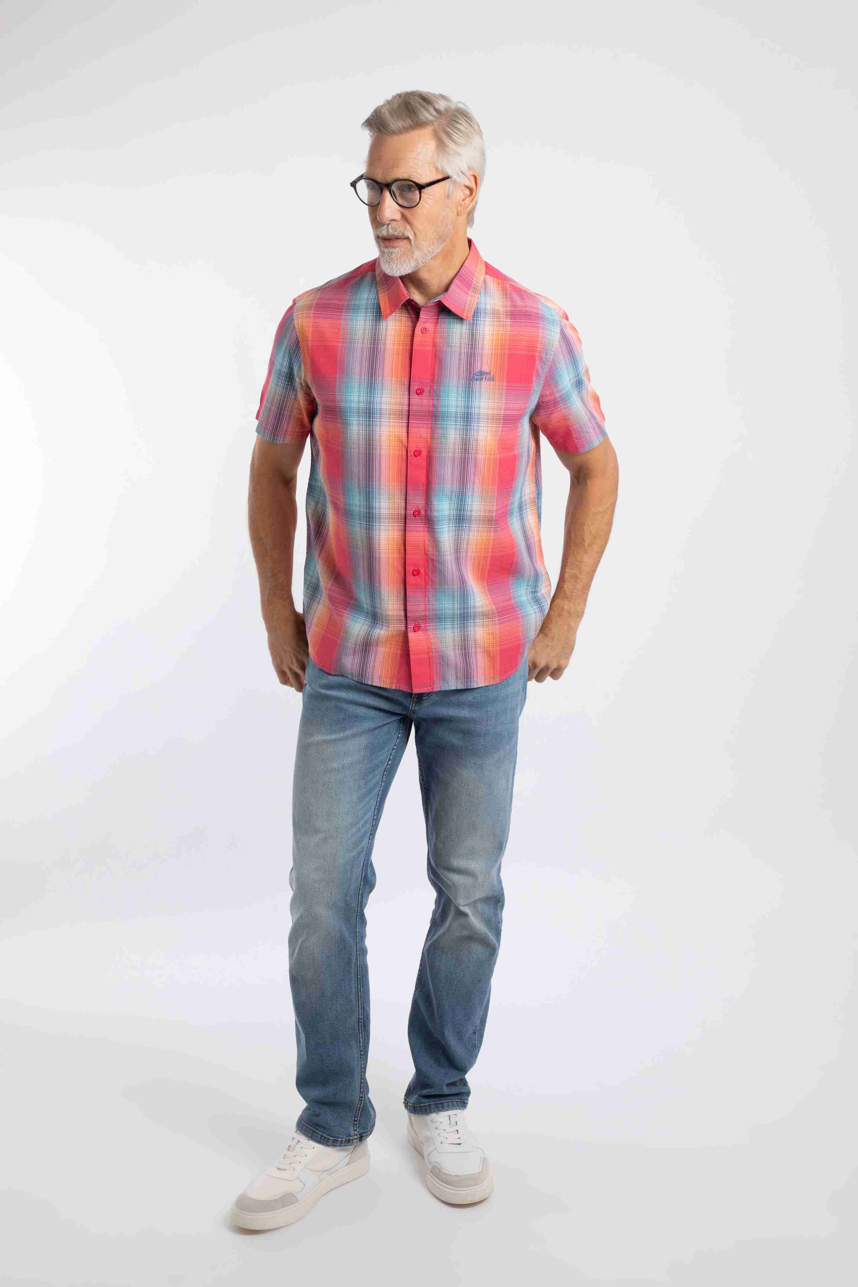 Judd Short Sleeve Check Shirt Flamingo