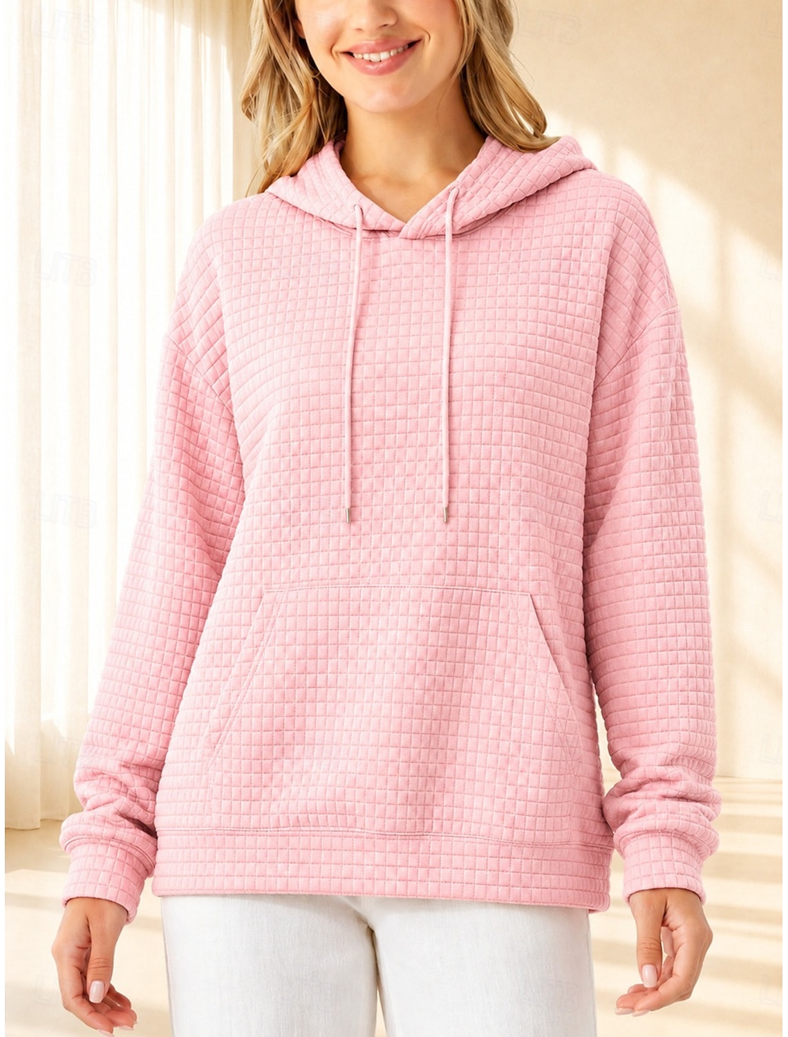 Women's Pullover Hoodie Sweatshirt Patchwork Pocket Elegant Fashion Long Sleeve Hooded Regular Tops Casual Black Pink Light Grey Fall