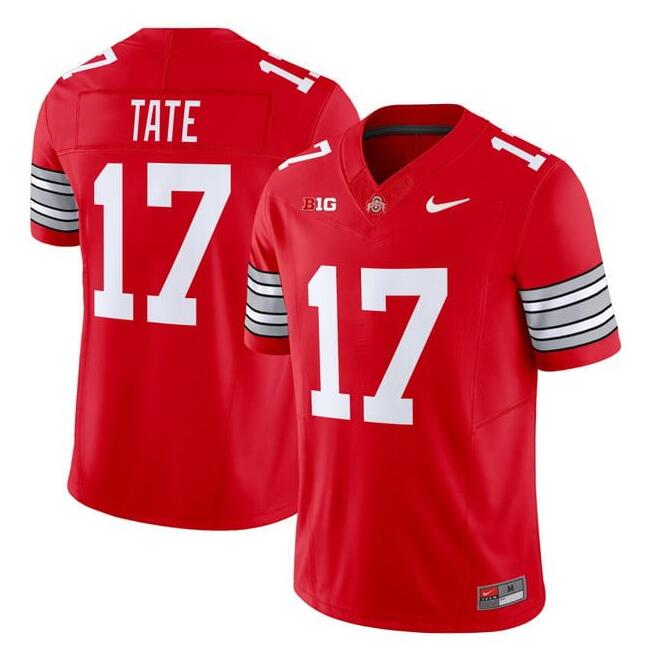 stitched Men's OSU Buckeyes Carnell Tate #17 Red 2025 Football Jersey