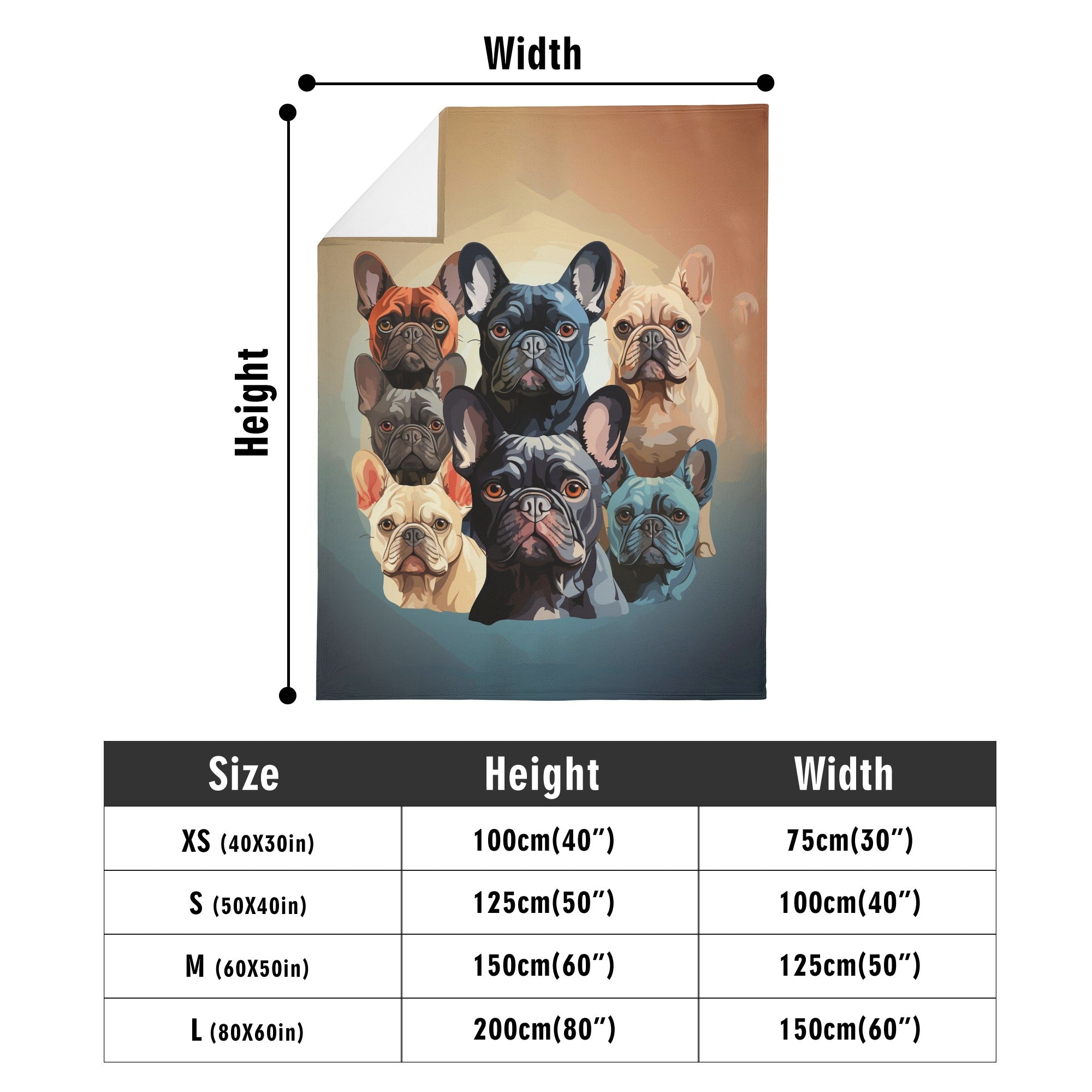 French Bulldog Long Vertical Flannel Breathable Blanket 4 Sizes Durable Dog Item