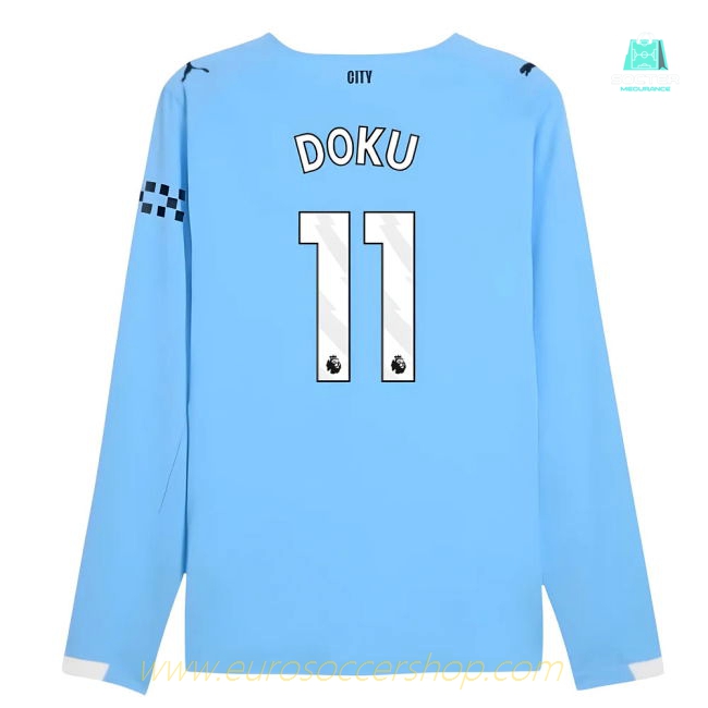 2025-2026 Man City Authentic Long Sleeve Home Shirt (Doku 11)