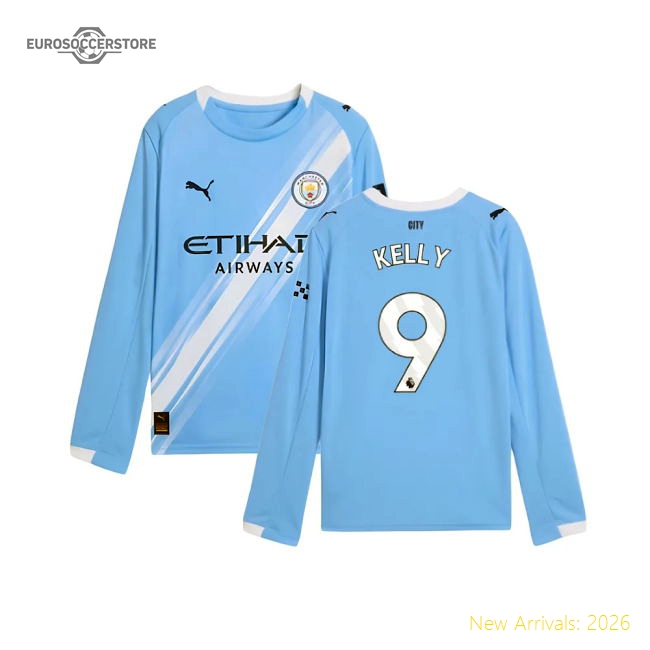 Home Shirt Kids Kelly 9 Official 2025-2026 Man City Long Sleeve