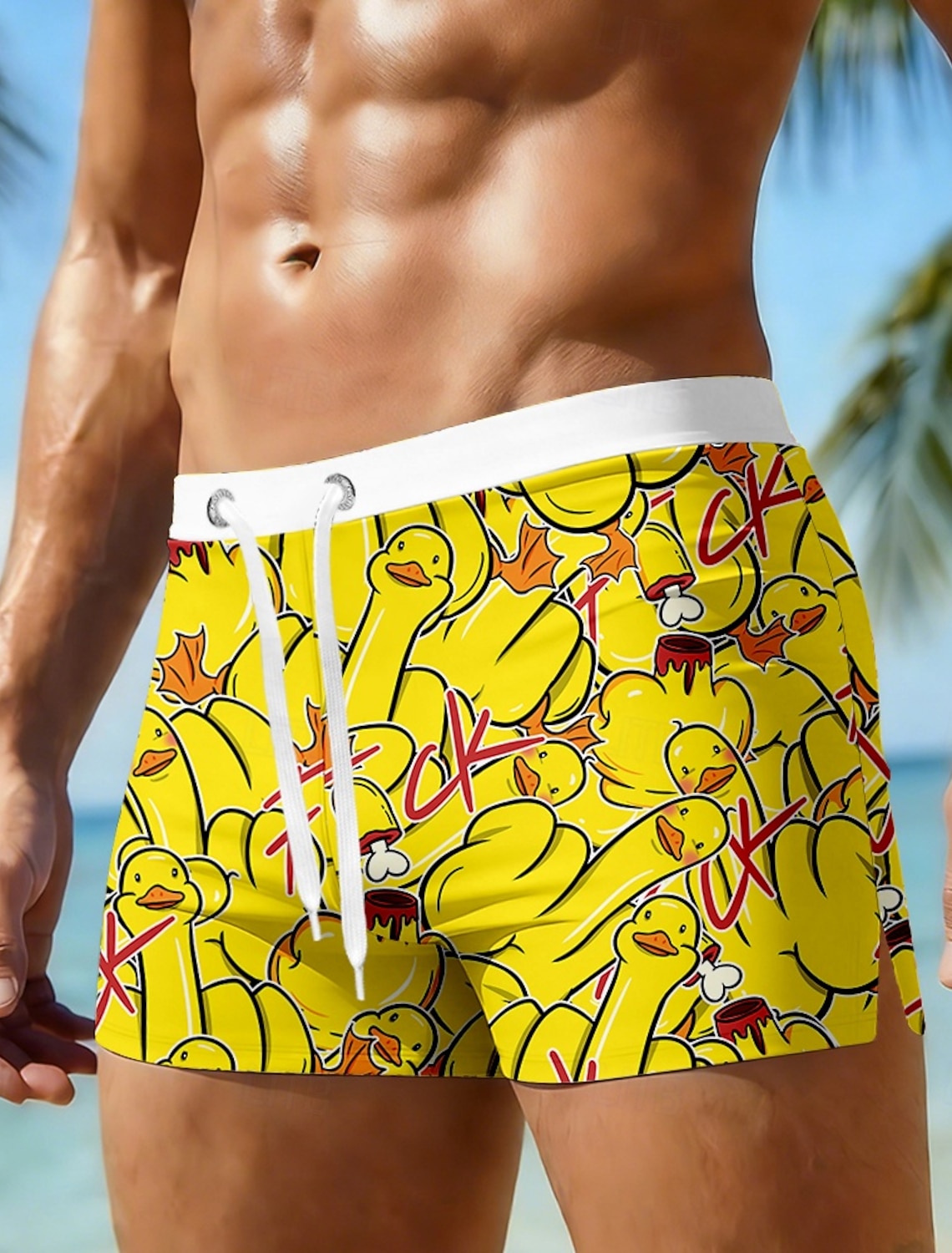 Men's Rooster Chick Funny Slang Stretchy Boxer Briefs Swimming Trunks