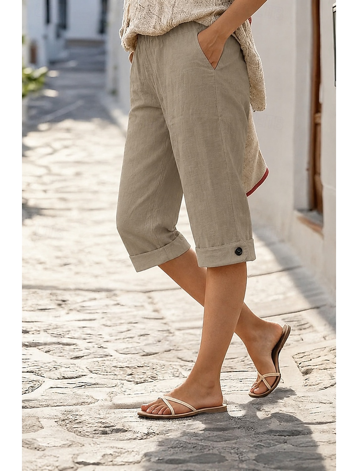 Women's Capri Pants Vacation Basic Calf-Length High Waist Comfortable Inelastic Daily Wear Black White Dark navy Light Blue Summer Spring Regular Fit