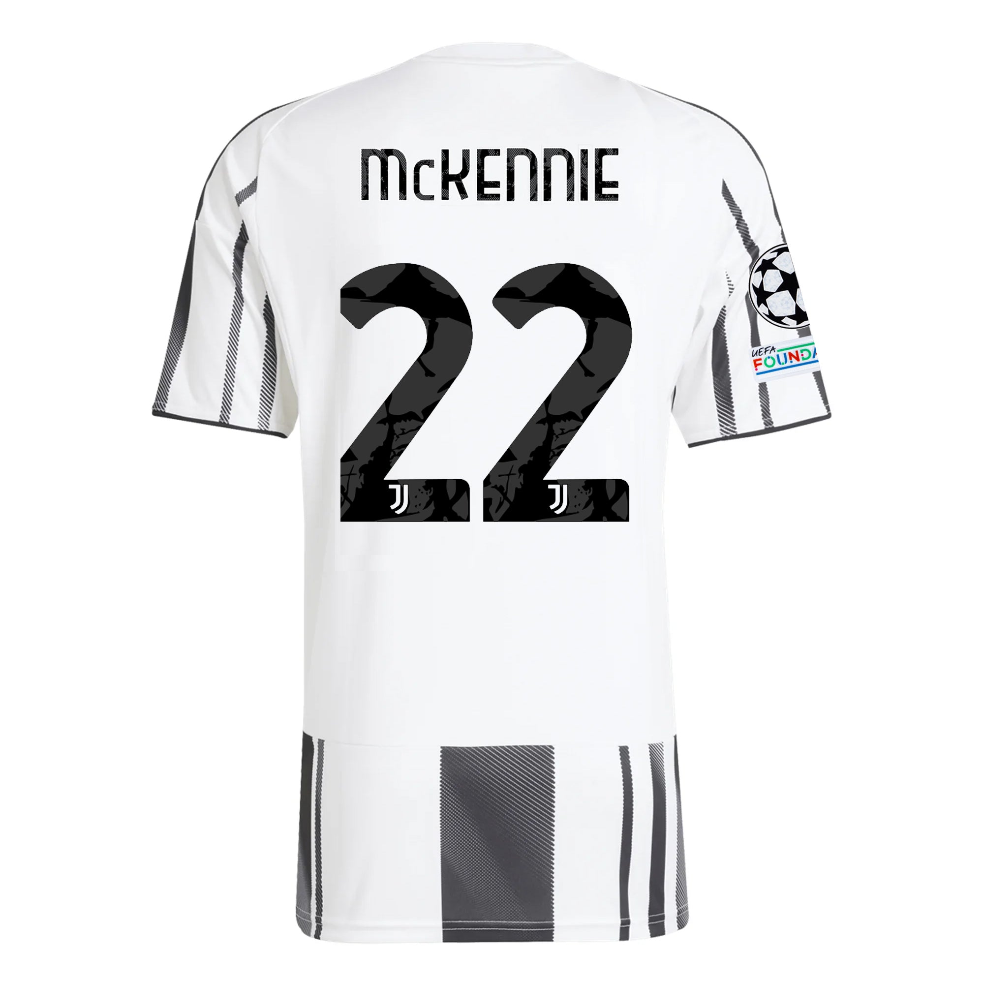 Juventus Weston McKennie Home Jersey 25/26 Champions League White Black Pink