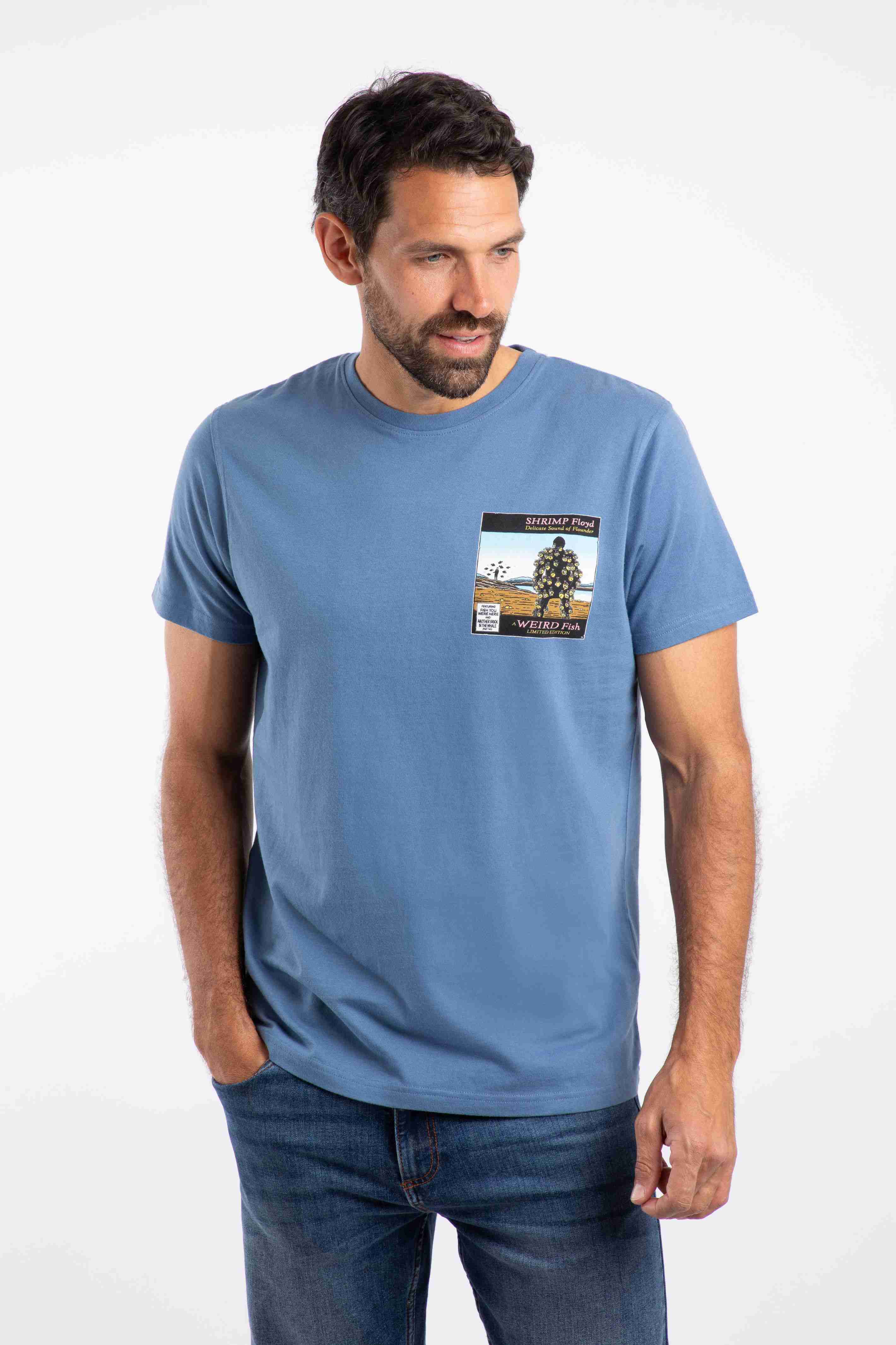 Shrimp Floyd Back Print Artist T-Shirt Mid Blue