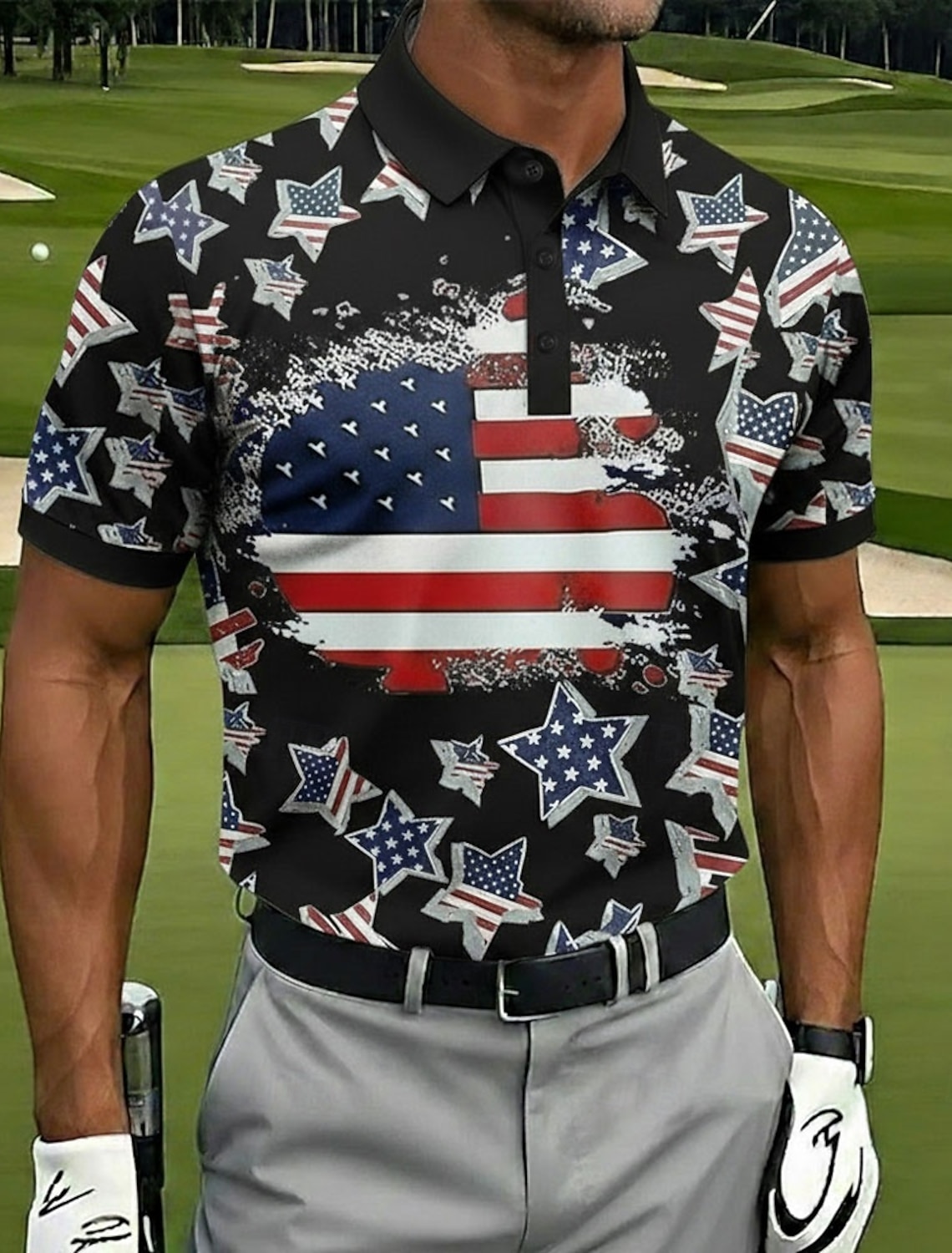 4th of July 2026 250th Men's American US Flag Golf Sports Polo Shirts Short Sleeve Polo Shirts Collared Shirts Casual Athleisure Festival Outfit Buttons Summer Spring Blue White Red