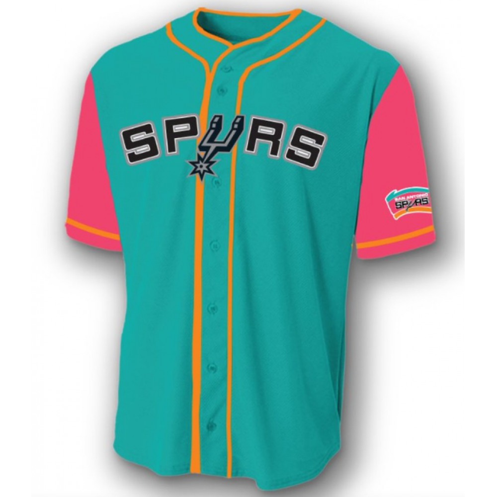 Men's San Antonio Spurs Teal Pink Cool Base Stitched Baseball Jersey