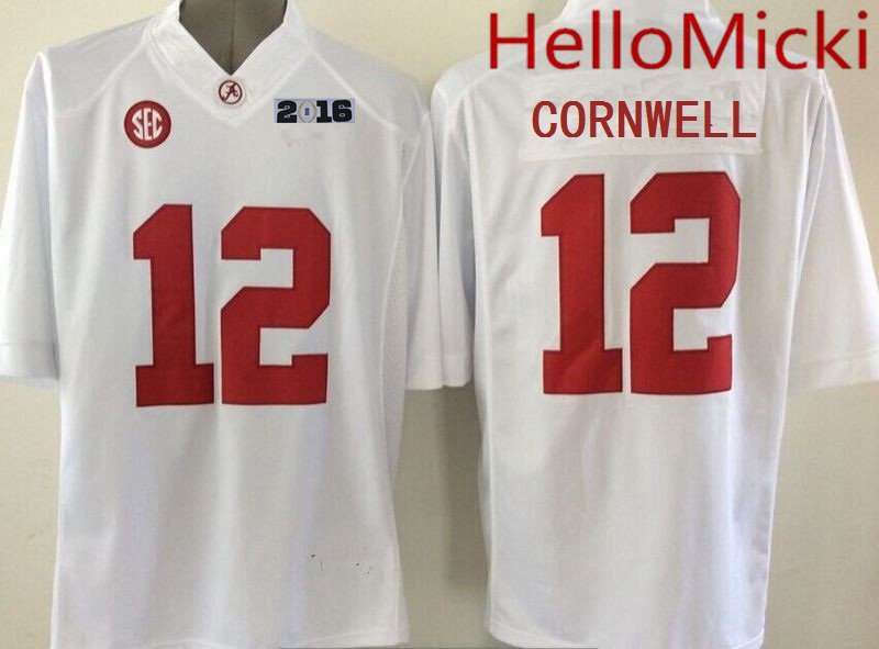 Men's Bama Crimson Tide White 2016 home jersey David Cornwell #12