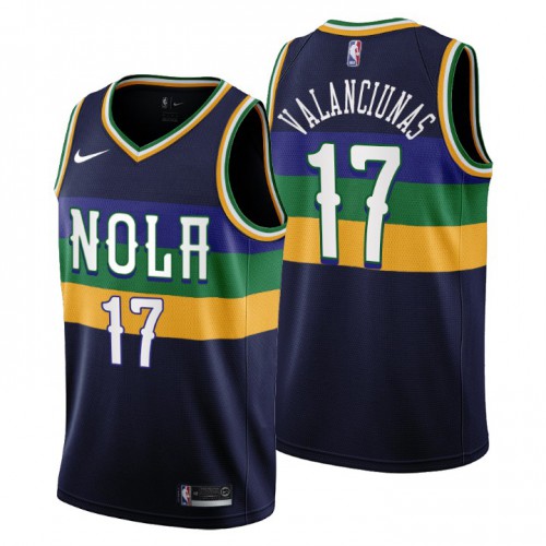 Nike New Orleans Pelicans #17 Jonas Valanciunas Mens 2022-23 City Edition NBA Jersey ¨C Cherry Blossom Navy Mens