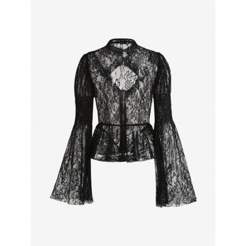 Halloween Lace See Thru Cut Out Flare Sleeve Top UG2672