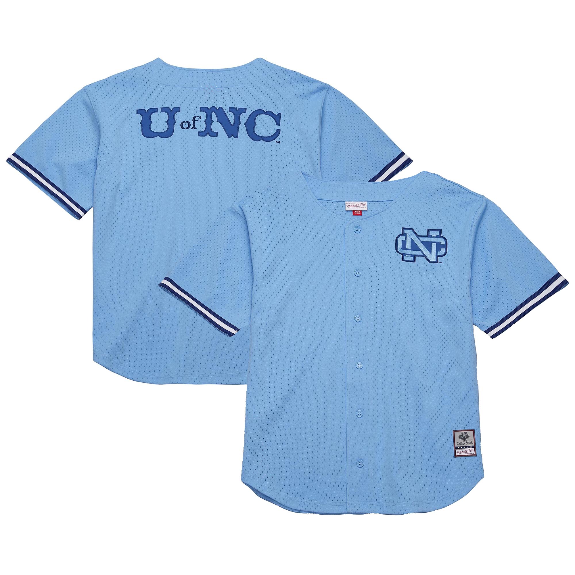 [NJP] North Carolina Tar Heels Game Time Vintage Mesh Button Front Jersey Top - Carolina Blue