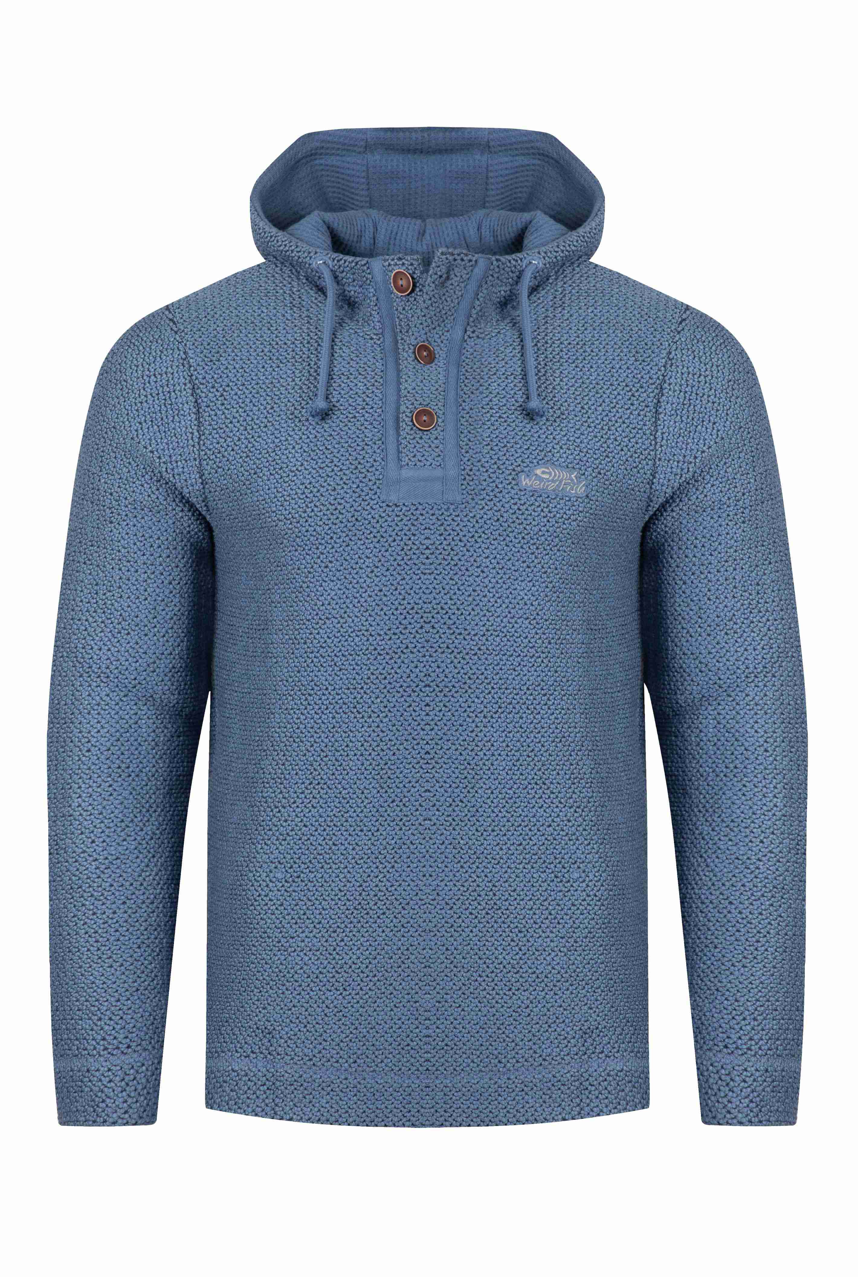 Bakersfield Button Neck Macaroni Hoodie Mid Blue
