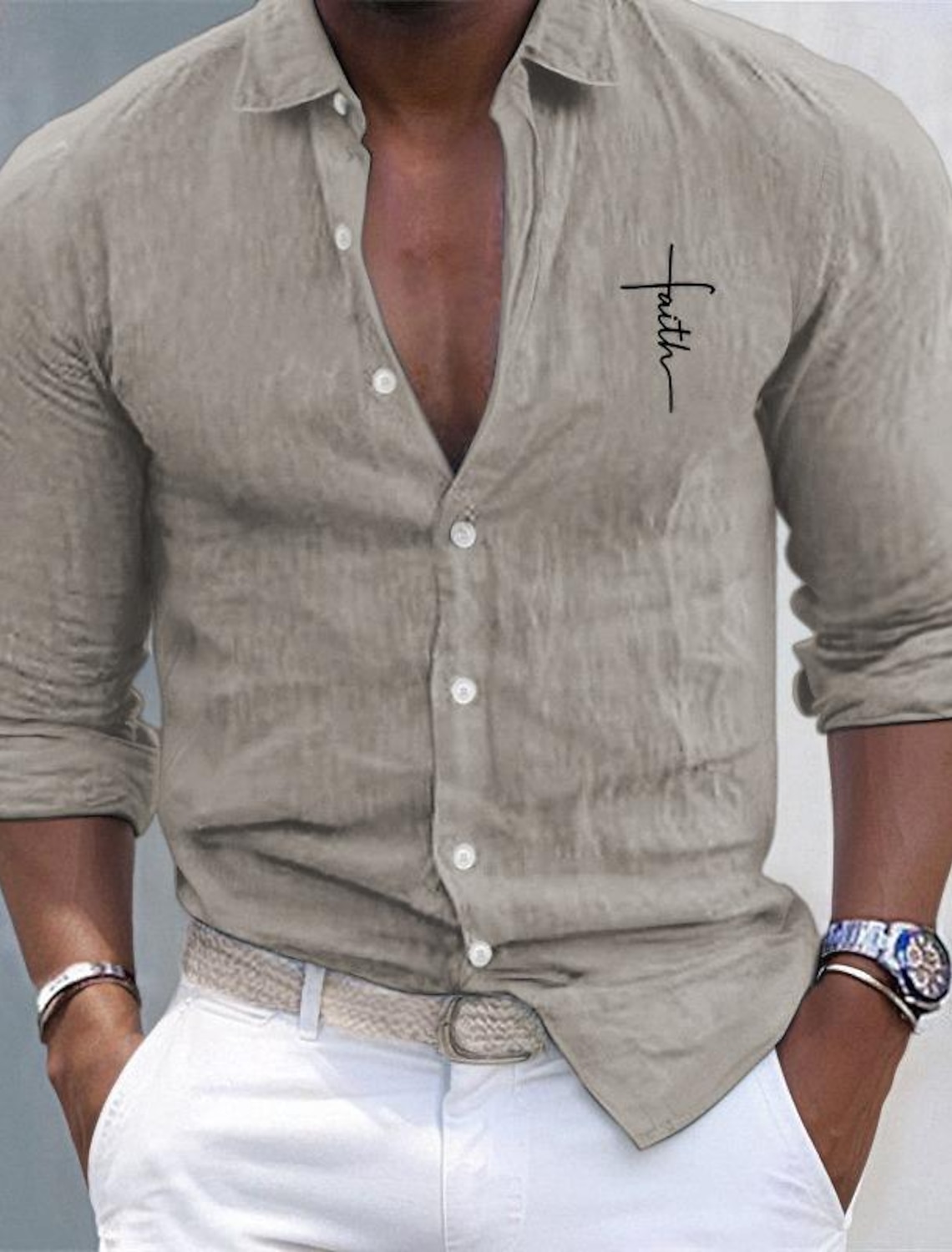 Men's Shirt Linen White Cotton Summer Beach Plain Vacation Hawaiian