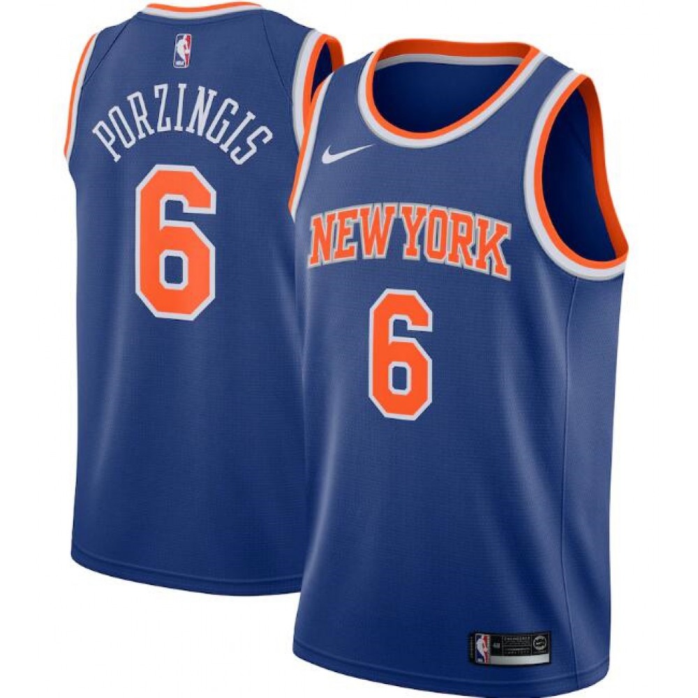 Fan Favorite Premium Men's Knicks #6 Kristaps Blue Basketball Jersey