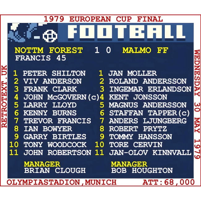 1979 European Cup Final (Nottingham Forest) Retrotext t-shirt