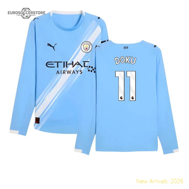 Official 2025-2026 Man City Authentic Long Sleeve Home Shirt (doku