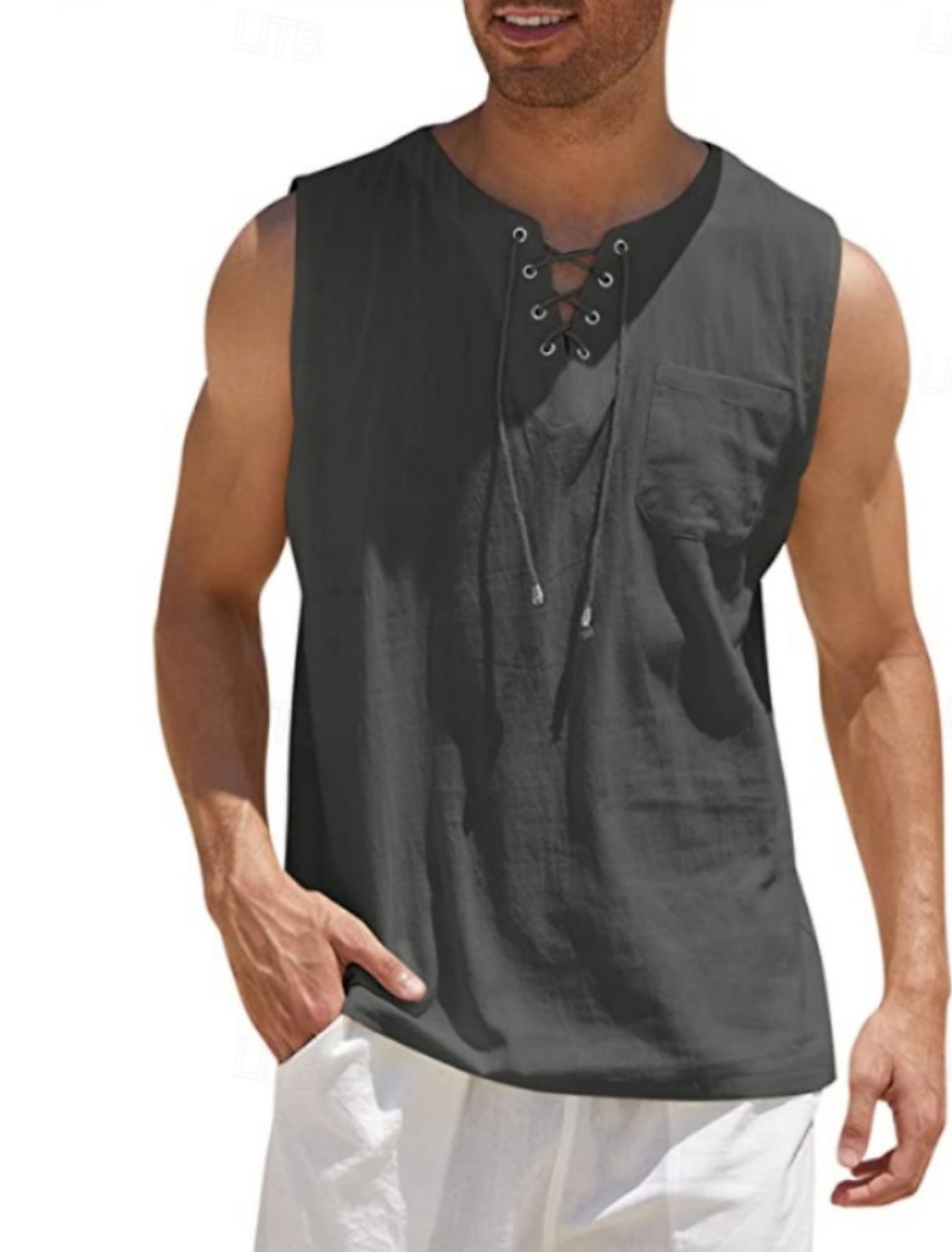 Men's Tank Top Vest Undershirt Sleeveless Shirt Sleeveless V Neck Summer Spring Plain Fashion Classic Comfortable Drawstring Casual Gym Street Black White Navy Blue Top Tee for Men
