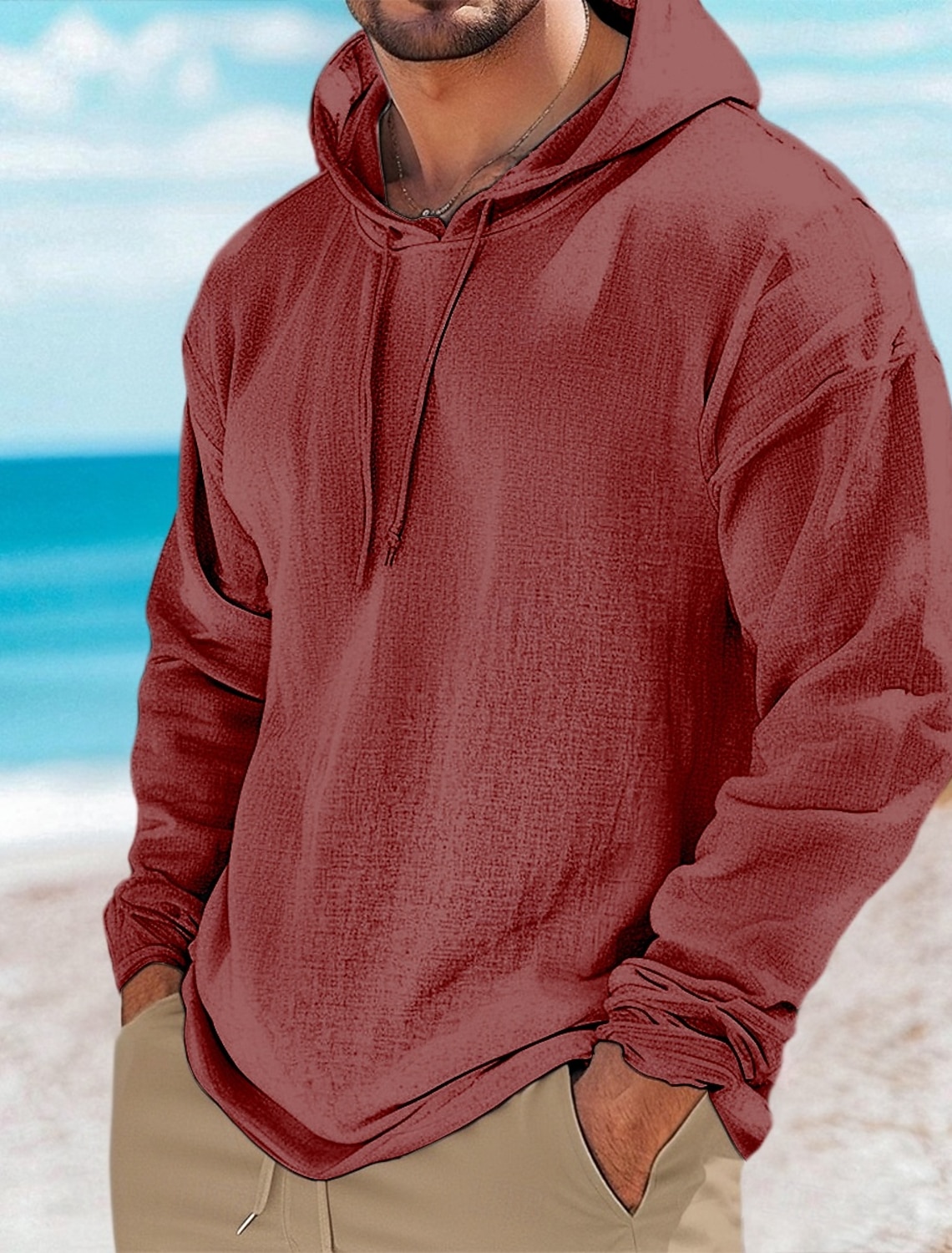 Men's Henley Shirt Tee Top Linen T-Shirt Long Sleeve Solid Color Plain