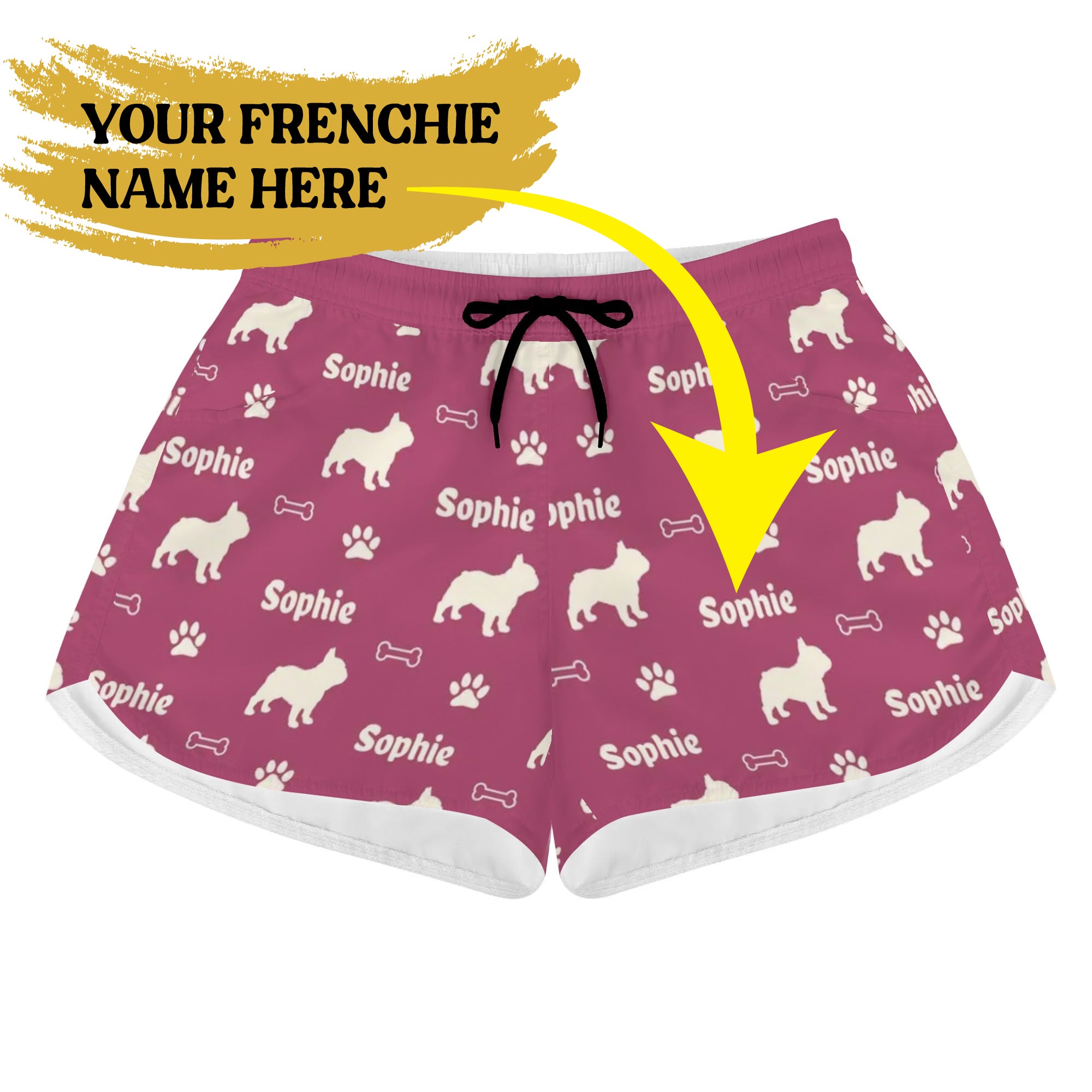 Premium Custom Women's Beach Shorts With French Bulldog Name for Street