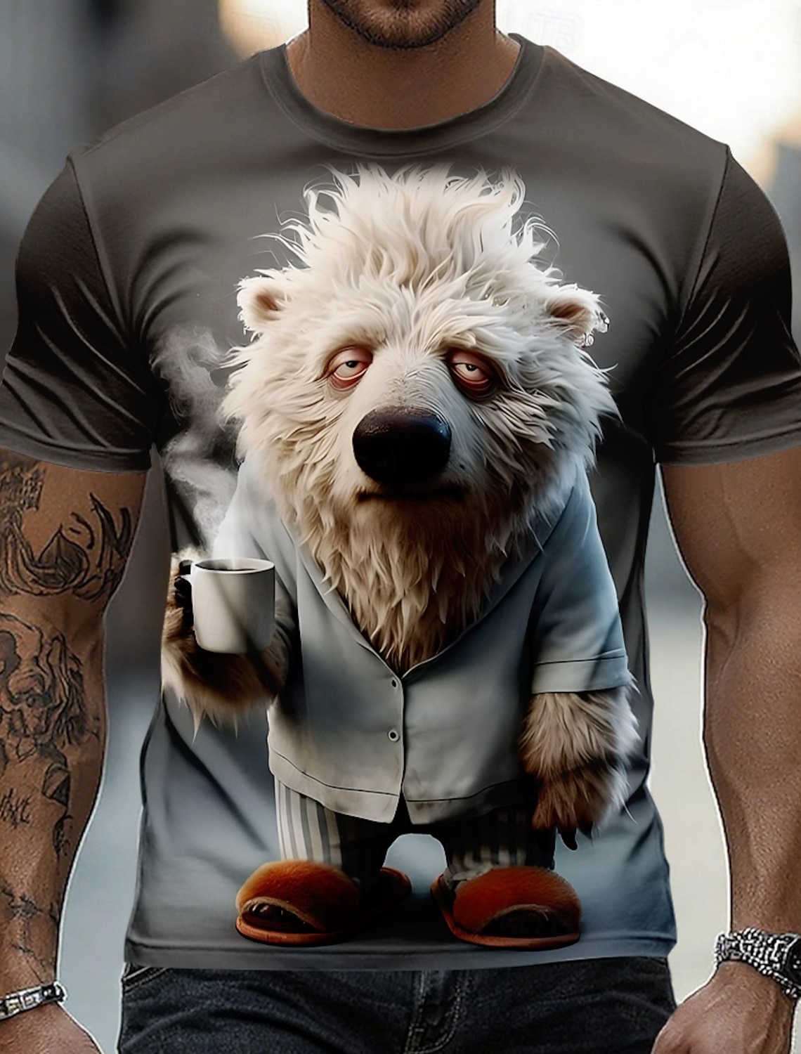 Men's Animal T Shirt Short Sleeve T shirt 3D Print Crew Neck Shirt Funny Casual Daily Street Khaki Light Grey Army Green Summer Spring Clothing Apparel S M L XL 2XL 3XL