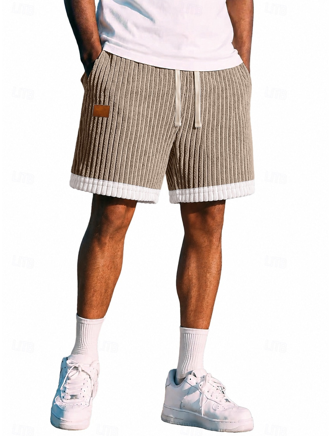 Men's Shorts Casual Shorts Corduroy Shorts Pocket Elastic Waist Ribbed Plain Striped Comfort Breathable Above Knee Casual Outdoor Beach Vacation Fashion Khaki Navy Blue Stretchy