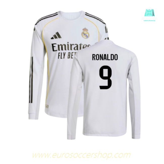 2025-2026 Real Madrid Authentic Long Sleeve Home Shirt (Ronaldo 9)