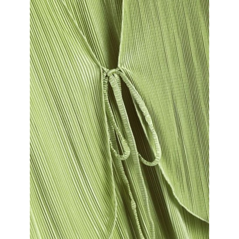 Plisse Pleated Tie Front Top WL9588